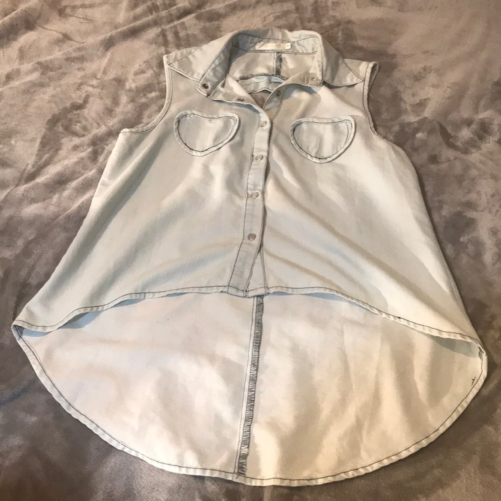 Denim baby blue button down tank